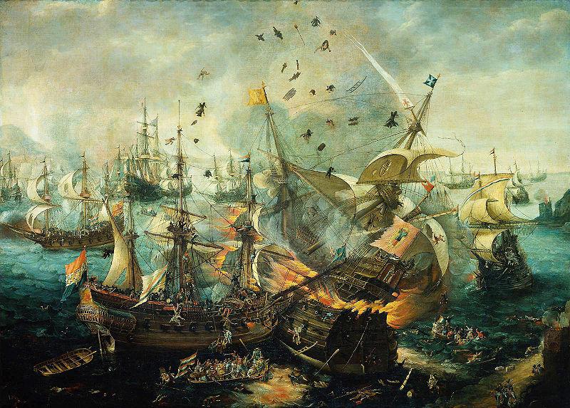WIERINGEN, Cornelis Claesz van explosion of the Spanish flagship during the Battle of Gibraltar oil painting image
